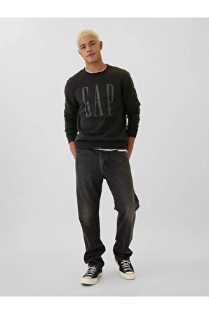 Logo Fleece Siyah Sweatshirt Erkek