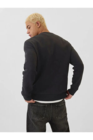 Logo Fleece Siyah Sweatshirt Erkek
