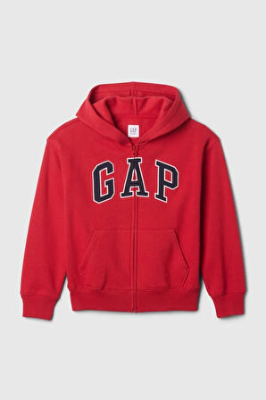 Logo Erkek Çocuk Fermuarlı Kırmızı Sweatshirt
