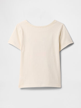 GAP Kız Çocuk Logolu Polo Yaka Krem Tişört 710285001