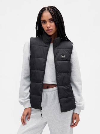 GAP V-FRCH LOGO LW PUFFER VEST KADIN SİYAH YELEK 791282002