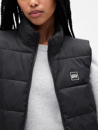GAP V-FRCH LOGO LW PUFFER VEST KADIN SİYAH YELEK 791282002