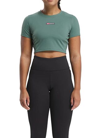 Reebok 100076117 LUX BOLD CROP TEE Yeşil Yuvarlak Yaka Kadın T-Shirt