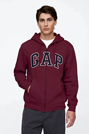 Logo Relaxed Fleece Erkek Bordo Fermuarlı Sweatshirt