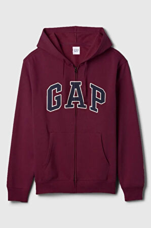Logo Relaxed Fleece Erkek Bordo Fermuarlı Sweatshirt