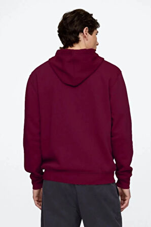 Logo Relaxed Fleece Erkek Bordo Fermuarlı Sweatshirt