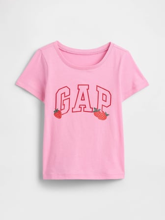 GAP Kız Çocuk Gap Logo Çilek Desen  T-Shirt Toz Pembe