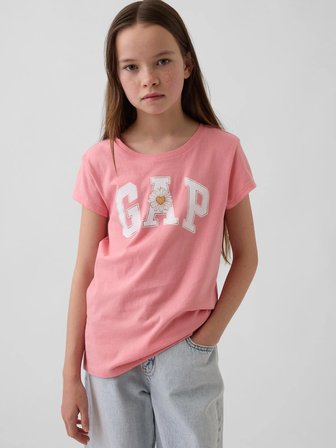 GAP Kız Çocuk Gap Logo Çiçek Desen T-Shirt Toz Pembe