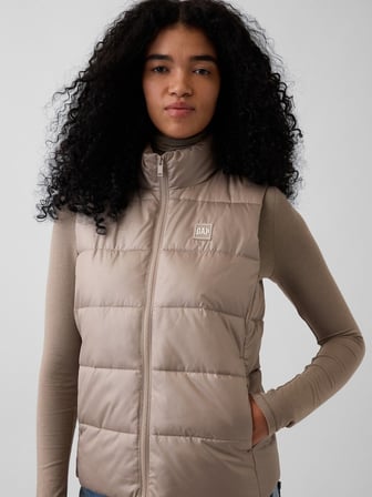 GAP V-FRCH LOGO LW PUFFER VEST KADIN BEJ YELEK 910105008