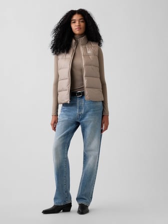GAP V-FRCH LOGO LW PUFFER VEST KADIN BEJ YELEK 910105008