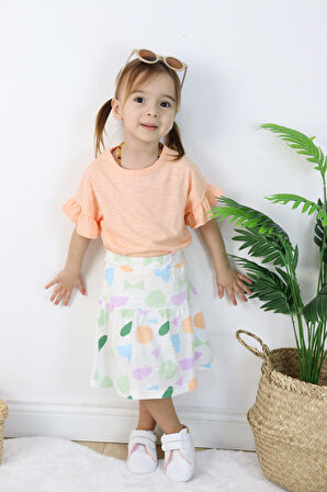 Kız Çocuk Geometrik Desen Etekli Takım 