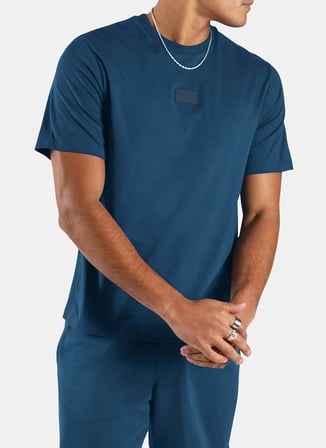 Reebok 100253070 SILICONE BADGE T-SHIRT Mavi Yuvarlak Yaka Regular Fit Düz Erkek T-Shirt