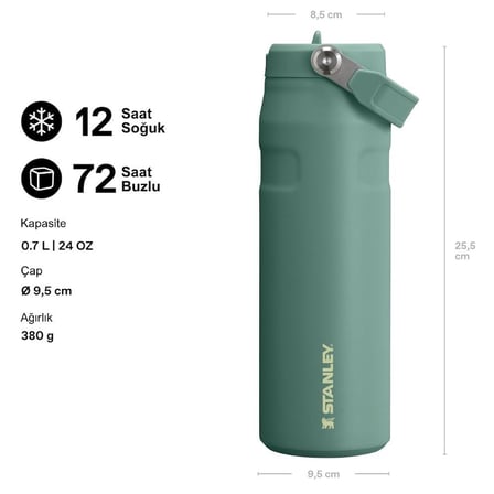 Stanley The IceFlow Aerolight Flip Straw 2.0 Pipetli Termos Su Şişesi 0.7 Lt Yeşil -1200185000539