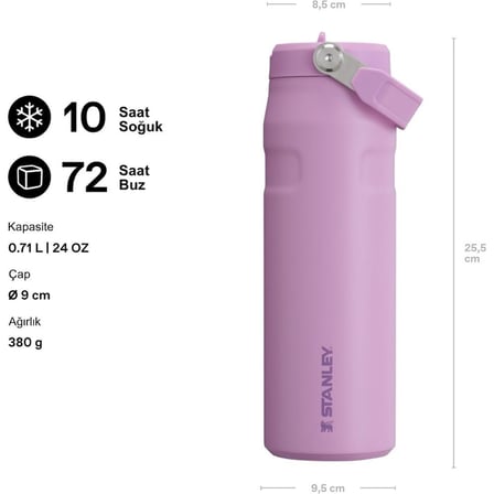 Stanley The IceFlow Aerolight Flip Straw 2.0 Pipetli Termos Su Şişesi 0.7 Lt Lila -1200185008382