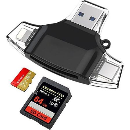 Daytona HC06 Lightning USB Type-C Micro To Sd Tf Kart Okuyucu Çevirici Hub Adapter