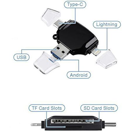 Daytona HC06 Lightning USB Type-C Micro To Sd Tf Kart Okuyucu Çevirici Hub Adapter