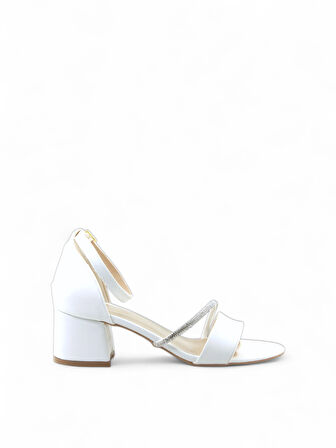 Kadın Kalın Ökçe Taşlı Çarpraz Tek Bantlı 7 Pont Topuklu Ayakkabı