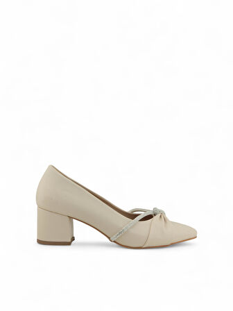 Kadın Kalın Ökçe Taşlı 6 Cm Topuklu Ayakkabı