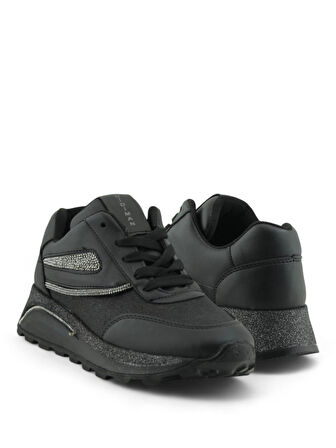 Kadın Hafif Poliüretan Kalın Taban Taşlı Çift Şeritli Günlük Spor Ayakkabı