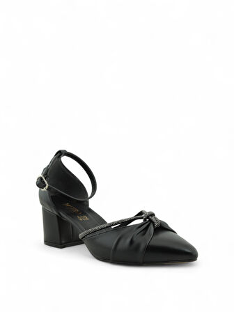 Kadın Kalın Ökçe Taşlı Tek bant 7 pont Topuklu Ayakkabı