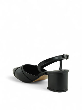 Kadın Kalın Ökçe Çift Tokalı 7 Pont Topuklu Ayakkabı