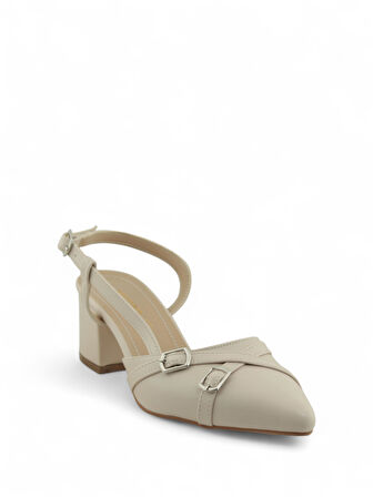 Kadın Kalın Ökçe Çift Tokalı 7 Pont Topuklu Ayakkabı