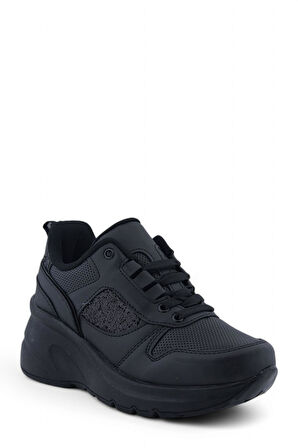 Kadın Yüksek Tabanlı Gümüş Sim Detaylı Günlük Sneaker Ayakkabı