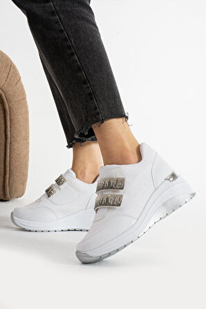 Kadın Hafif Poliüretan Kalın Taban Simli Cırtlı Günlük Spor Ayakkabı