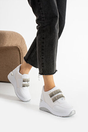 Kadın Hafif Poliüretan Kalın Taban Simli Cırtlı Günlük Spor Ayakkabı