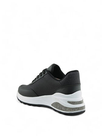 Kadın Hafif Poliüretan Kalın Taban Taşlı Simli Günlük Spor Ayakkabı