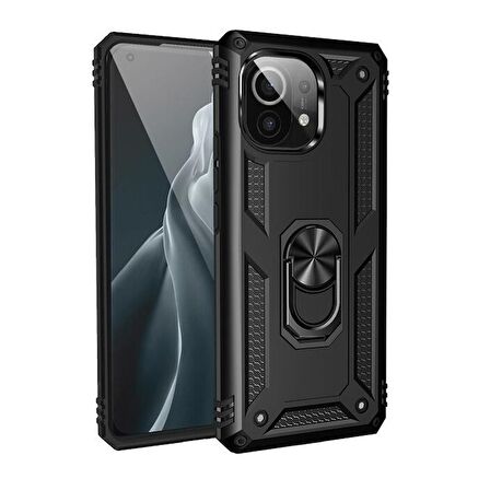 Gpack Xiaomi Mi 11 Lite Kılıf Vega Tank Standlı Yüzüklü MıknatıslıNano Glass