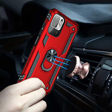 Gpack Xiaomi Redmi Note 10 5G Kılıf Vega Tank Standlı Yüzüklü Mıknatıslı