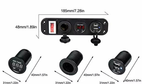 Çift Usb Araç Şarj Soketi Voltmetre Çakmaklık 12v Aç Kapa Anahtarlı