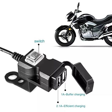 Motosiklet Usb Şarj Çift port 12v Su Geçirmez