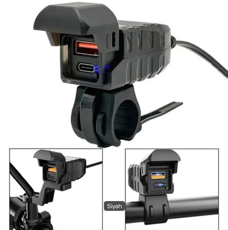 Type C ve Usb portlu Voltmetre göstergeli motosiklet şarj aparatı