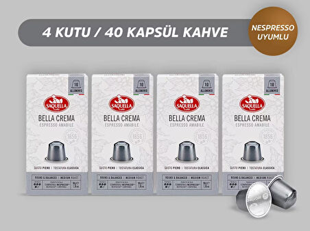 Saquella Bella Crema Kapsül Kahve 40 Adet 4'lü Set
