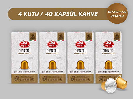 Saquella Grand Cru Kapsül Kahve 40 Adet 4'lü Set