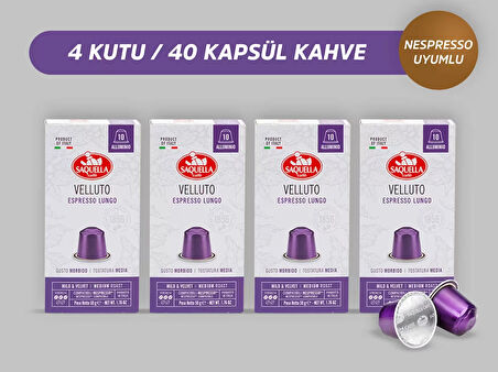 Saquella Velluto Kapsül Kahve 40 Adet 4'lü Set