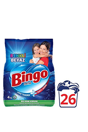 Bingo Matik Renkli Beyaz 4 kg + Renkli 4 kg Toz Çamaşır Deterjanı 2 li Set