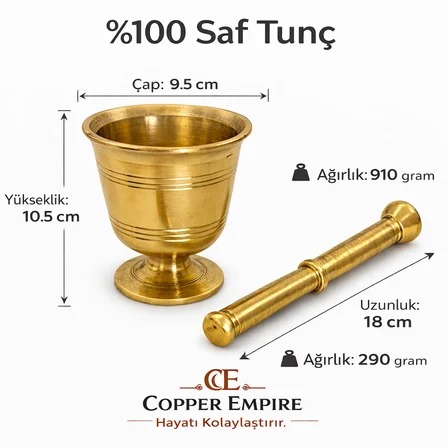 copper empire  tunç havan seti 1200 gr | el yapımı ağır baharat, sarımsak, kahve ve ceviz ezme havanı