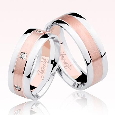 Harem Altın Beyaz Rose Şeritliı Altın Alyans 1201-1