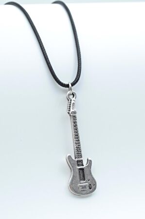 Elektro Gitar Kolye Deri İp Kolye Gümüş Kaplama Erkek Kadın Kolye