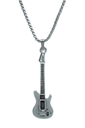 Elektro Gitar Örme Zincir Kolye - Gümüş Kaplama - Erkek Kadın Kolye - No:1446