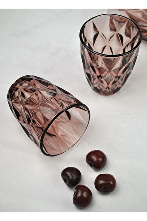 6'lı Kristal Cam Meşrubat Bardağı Su Bardak Kısa Cherry- 280 ml