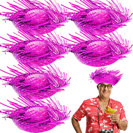 samur parti parti aksesuar & kostüm Tropikal Parti Pembe Fuşya Hasır Hawaii Şapkası 13x36 cm