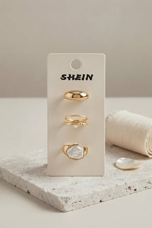Gold Renk Pirinç 3'lü Vintage Kadın Yüzük Kombini BYK4290