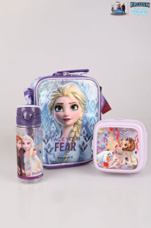 DEKOMUS LİSANSLI ELSA FROZEN "BESLENME ÇANTASI,BESLENME KABI VE 500 ML TRITAN MATARA OKUL BESLENME SETİ 