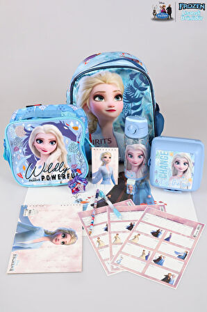 DEKOMUS LİSANSLI ELSA FROZEN TEK BÖLMELİ KÜÇÜK BOY 32 CM ANAOKUL VE BESLENME ÇANTASI,MATARA,BESLENME KABI İLE FULL OKUL/KIRTASİYE SETİ