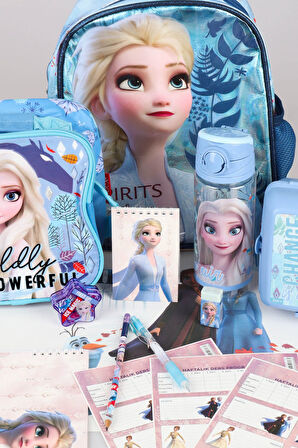 DEKOMUS LİSANSLI ELSA FROZEN TEK BÖLMELİ KÜÇÜK BOY 32 CM ANAOKUL VE BESLENME ÇANTASI,MATARA,BESLENME KABI İLE FULL OKUL/KIRTASİYE SETİ