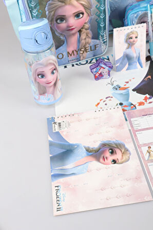 DEKOMUS LİSANSLI ELSA FROZEN "OKUL ÇANTASI,KALEM VE BESLENME ÇANTASI,BESLENME KABI VE 500 ML TRITAN MATARA OKUL SETİ 
